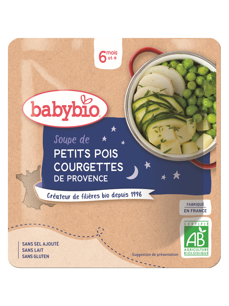 Babybio Sachet Soupe de Petits Pois & Courgette Biologique Dès 6 Mois 190 g